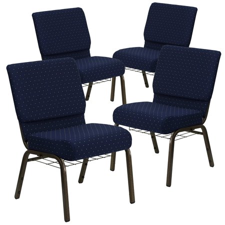 FLASH FURNITURE 21"W Navy Blue Dot Fabric Church Chair w/Book Rack, 4PK 4-FD-CH0221-4-GV-S0810-BAS-GG